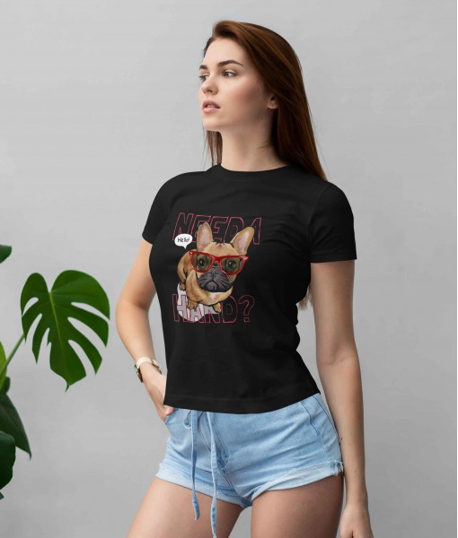 Дамска тениска с щампа Арт Need a hand dog